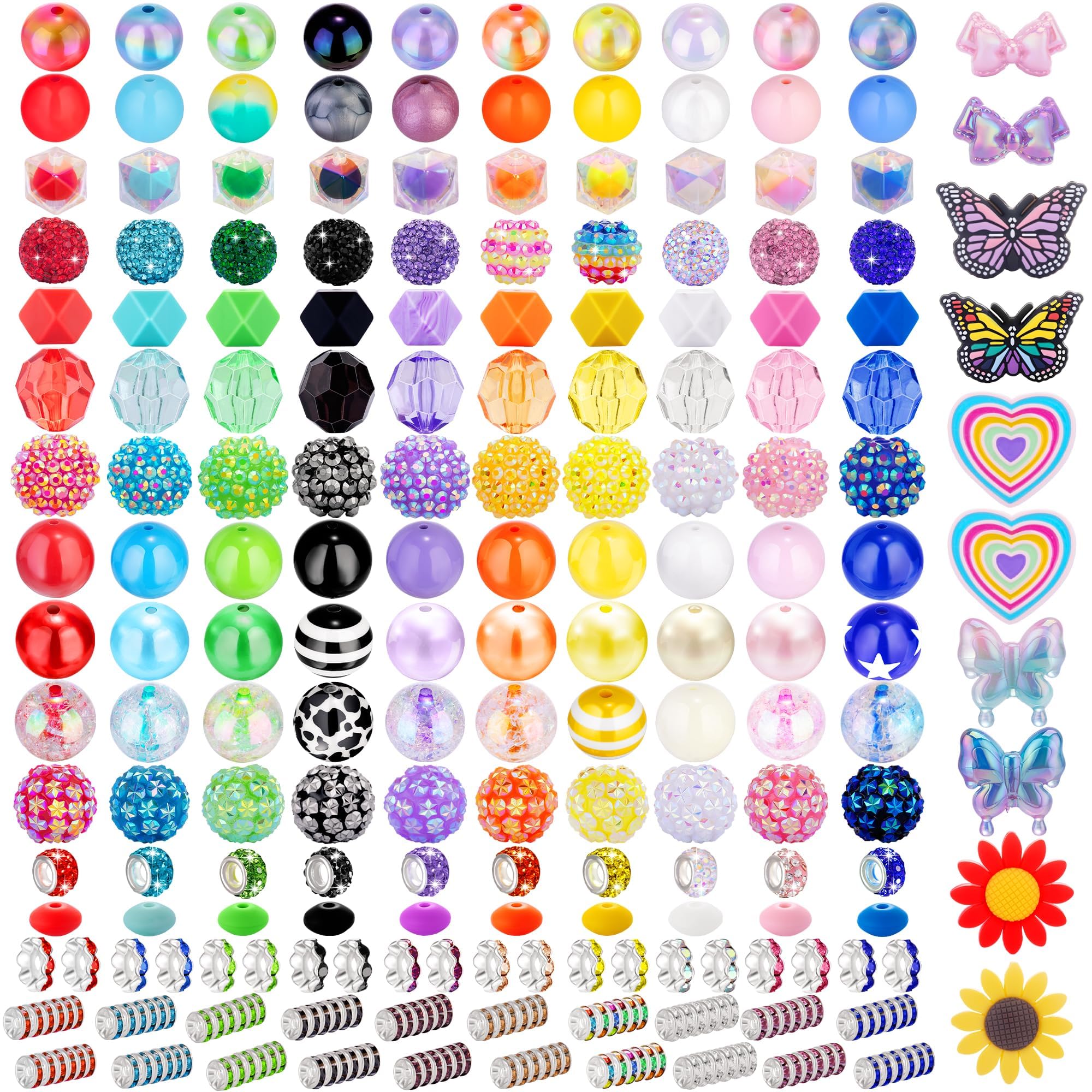 HUISUYTON 190 Pcs Beads for Pens Making, Included Rondelle Spacer Bead and 16/20mm Bubblegum Beads for Pen, Acrylic Bead for Jewelry Making, Bracelets, Beadable Pens