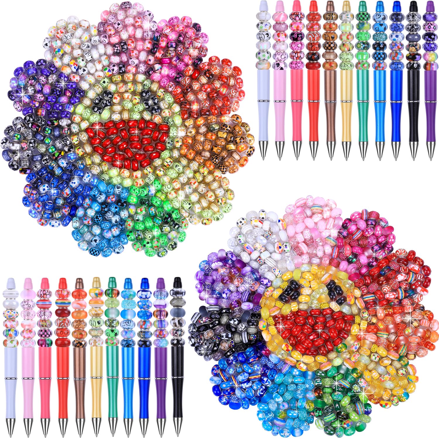 Aipridy Large Hole European Beads, Assorted Mixed Color Lampwork Spacer Beads for DIY Bracelet Jewelry Making, Craft Supplies Kit (100, White)