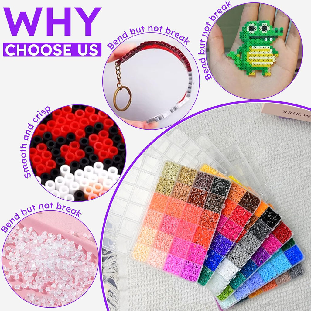 SIFNAORU 144 Colors 70000pcs Fuse Beads Kit-Easy DIY- 2.6mm Melty Beads Kit, All in one DIY Crafts Supplies for Women, Birthday Ideal Gifts,Pixel Art Building Blocks