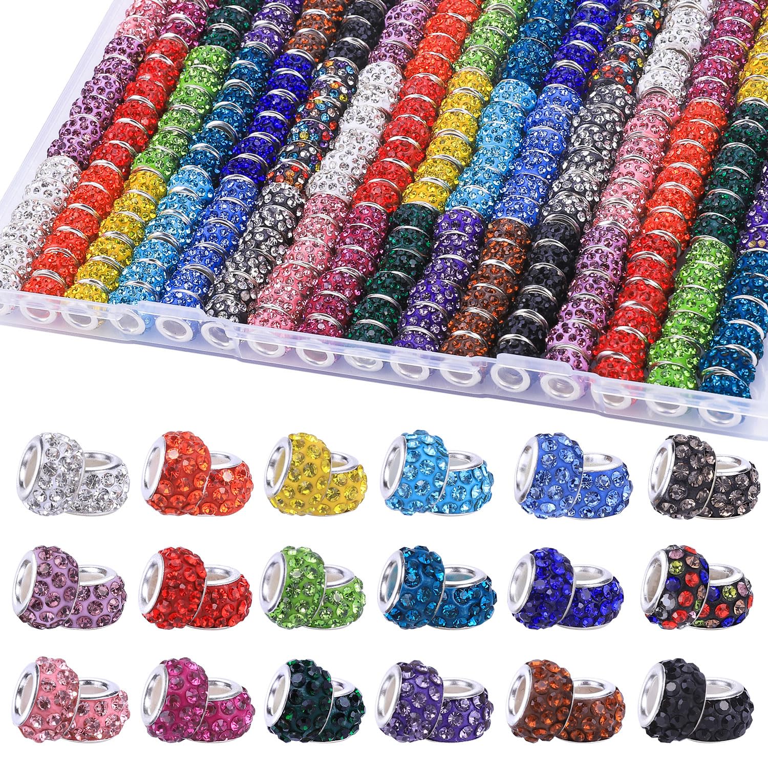 Aipridy Large Hole European Beads, Assorted Mixed Color Lampwork Spacer Beads for DIY Bracelet Jewelry Making, Craft Supplies Kit (100, White)