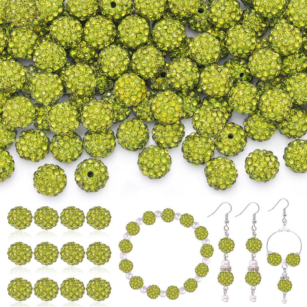 120 pcs 10mm Rhinestone Beads for Jewelry Making, 12 Mixed Colors Shiny Round Shamballa Disco Ball Beads, Sparkle Crystal Clay Christmas for Bracelet Baseball Necklace Earring and DIY