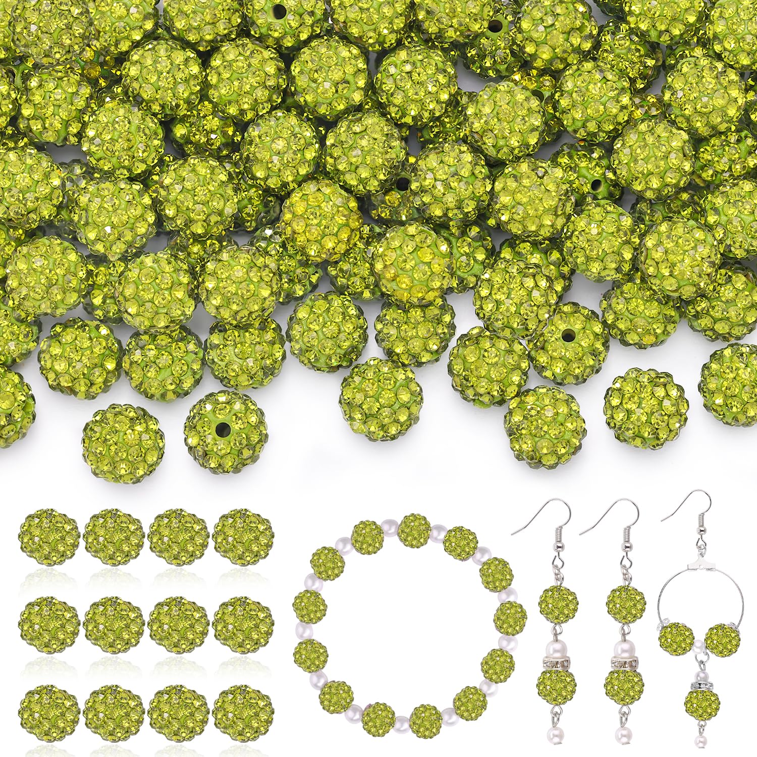 120 pcs 10mm Rhinestone Beads for Jewelry Making, 12 Mixed Colors Shiny Round Shamballa Disco Ball Beads, Sparkle Crystal Clay Christmas for Bracelet Baseball Necklace Earring and DIY