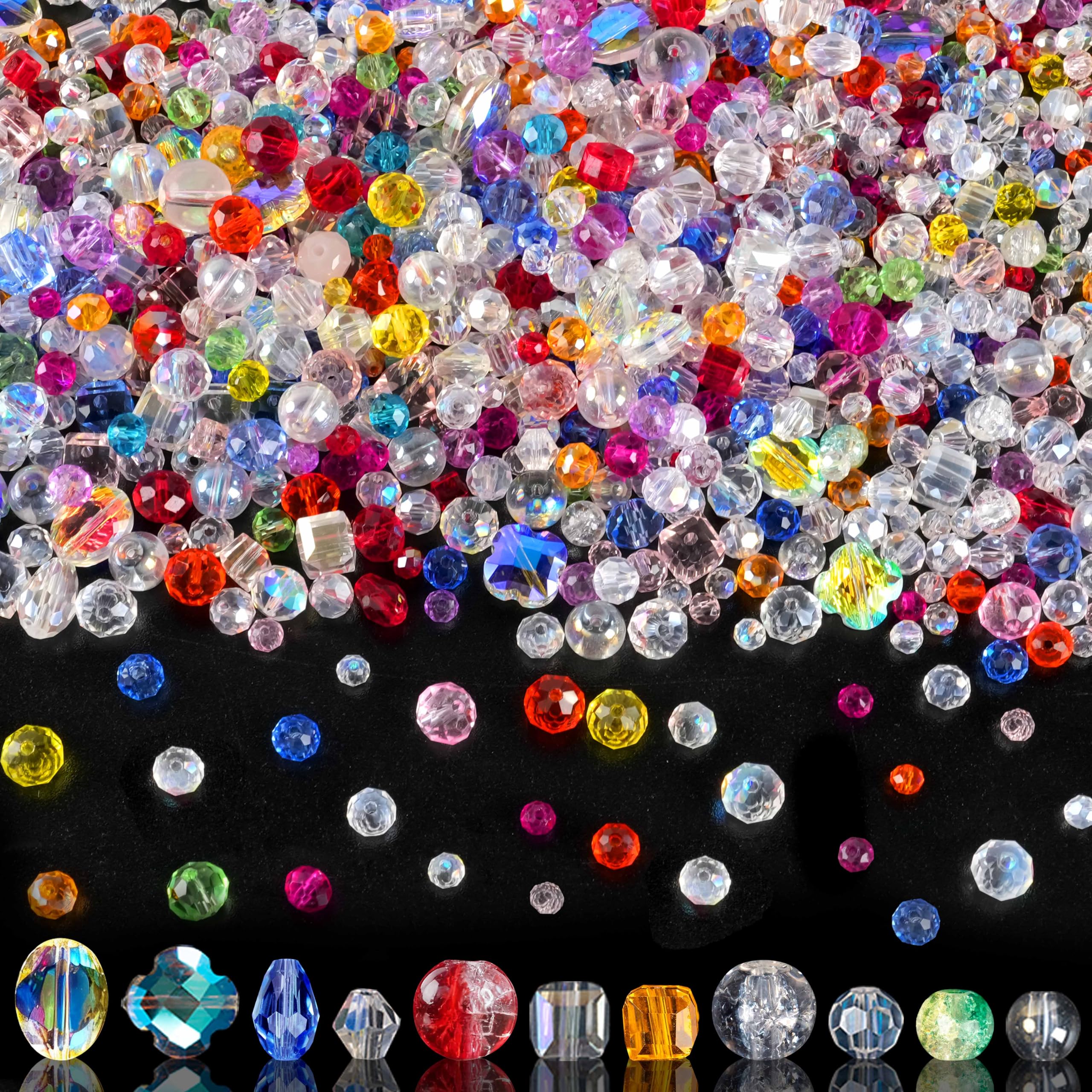 636pcs Glass Beads for Jewelry Making Assorted - Mixed Colorful Rainbow Craft Bead Bulk with Holes, Crystal Bead for Suncatchers Faceted Glass Beads for Bracelets Earring Making Birthday Gifts