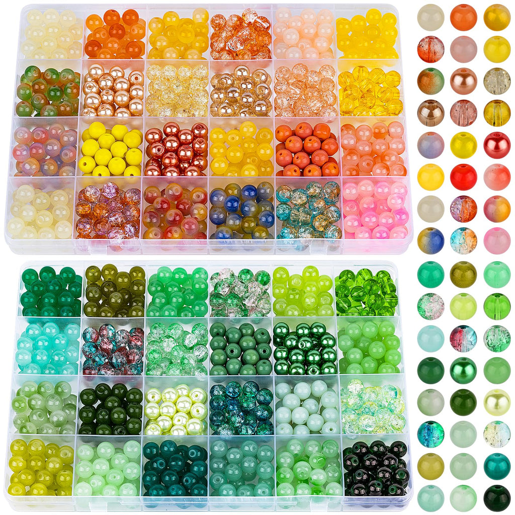XSEINO 2400 PCS 8mm Glass Beads Bracelet Making Kit, 47 Colors Crystal Beads for Jewelry Making and DIY Crafts，4 Box Round Beads