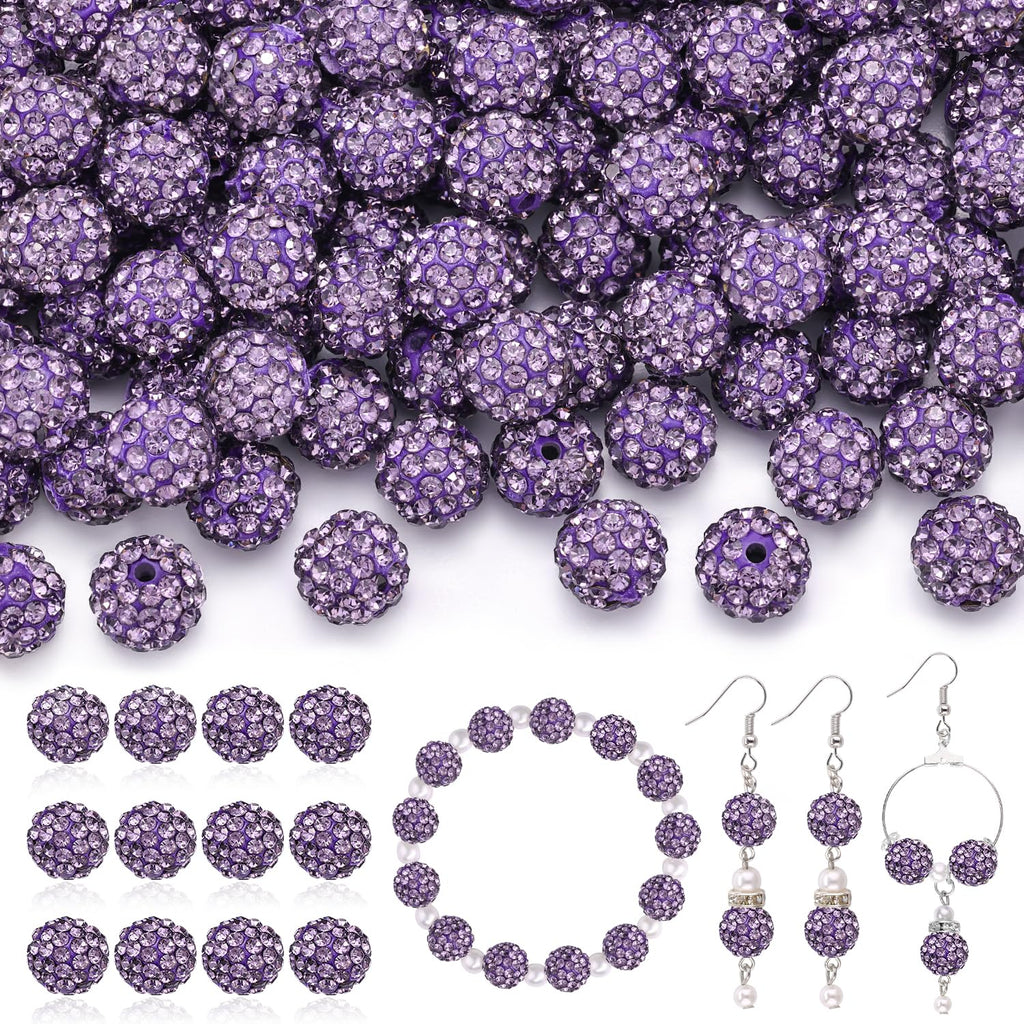 120 pcs 10mm Rhinestone Beads for Jewelry Making, 12 Mixed Colors Shiny Round Shamballa Disco Ball Beads, Sparkle Crystal Clay Christmas for Bracelet Baseball Necklace Earring and DIY