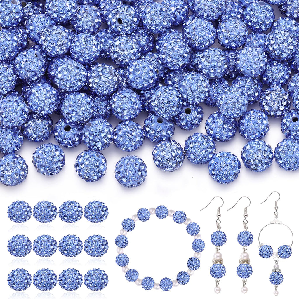 120 pcs 10mm Rhinestone Beads for Jewelry Making, 12 Mixed Colors Shiny Round Shamballa Disco Ball Beads, Sparkle Crystal Clay Christmas for Bracelet Baseball Necklace Earring and DIY