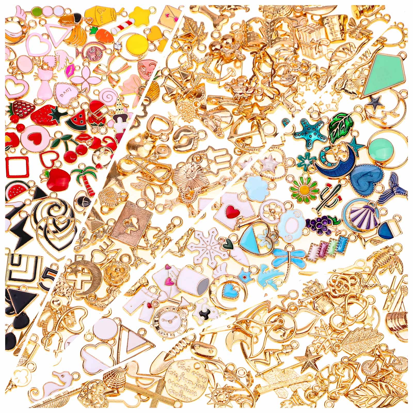 200Pcs Charms for Jewelry Making, Assorted Wholesale Mixed Bulk Metal Earring Bangle Charms for DIY Necklace Bracelet Jewelry Making and Crafting (Assorted Color)