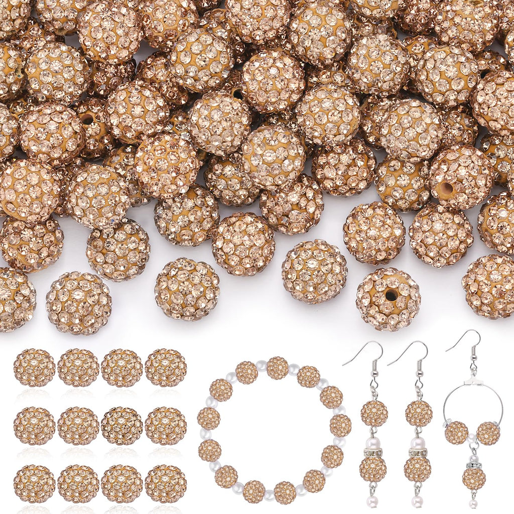 120 pcs 10mm Rhinestone Beads for Jewelry Making, 12 Mixed Colors Shiny Round Shamballa Disco Ball Beads, Sparkle Crystal Clay Christmas for Bracelet Baseball Necklace Earring and DIY