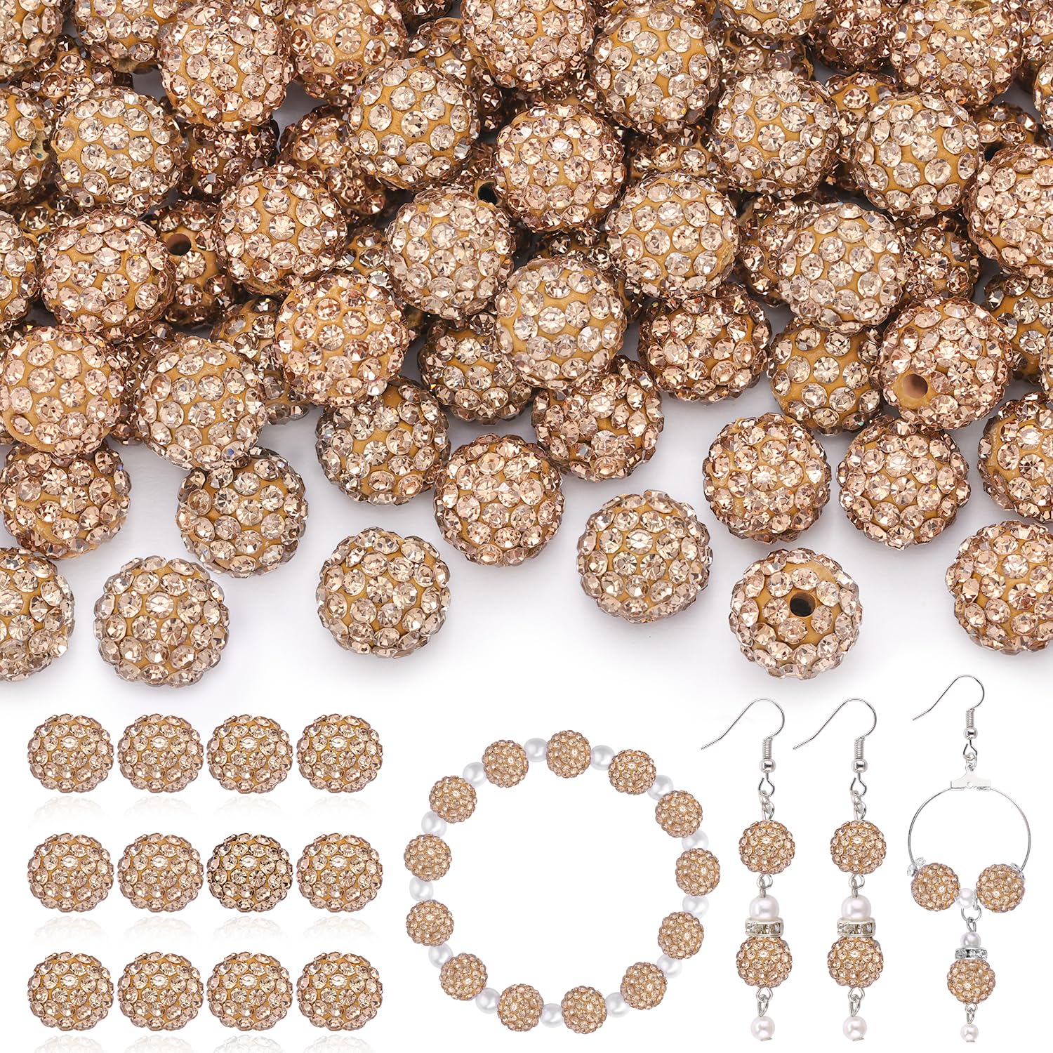 120 pcs 10mm Rhinestone Beads for Jewelry Making, 12 Mixed Colors Shiny Round Shamballa Disco Ball Beads, Sparkle Crystal Clay Christmas for Bracelet Baseball Necklace Earring and DIY