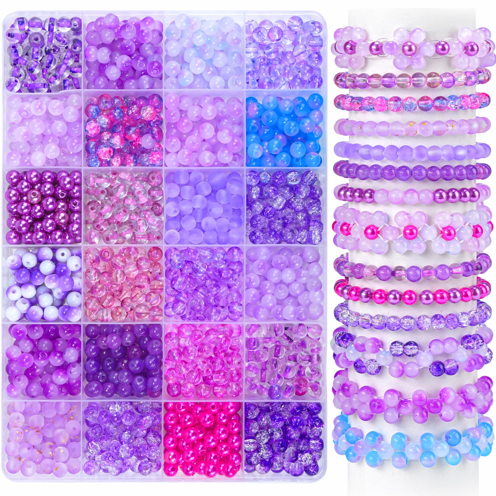 7200PCS 6mm Glass Beads Bracelet Making Kit, 144 Colors Assorted Crystal Beads for Bracelets and Jewelry Making, Round Crackle Glass Beads for DIY Necklace Friendship Bracelets Earring Crafts