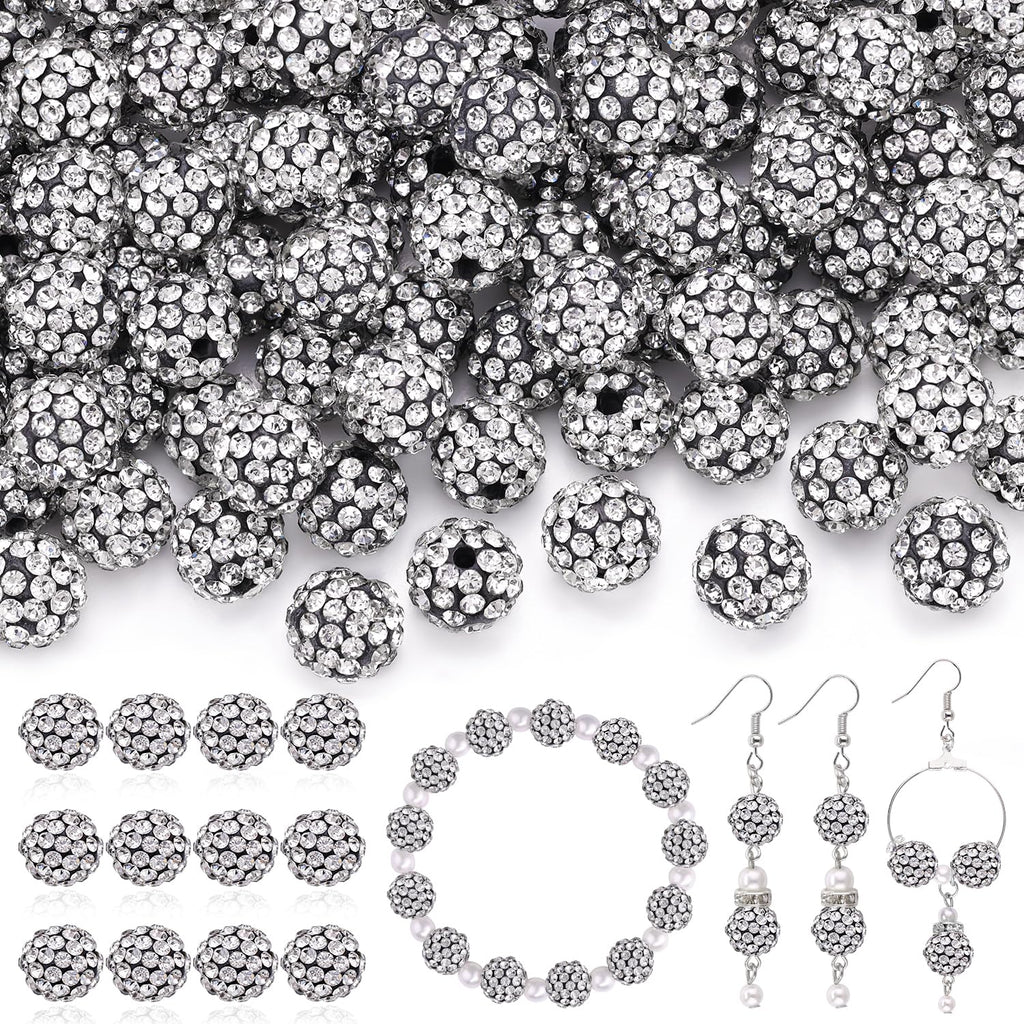 120 pcs 10mm Rhinestone Beads for Jewelry Making, 12 Mixed Colors Shiny Round Shamballa Disco Ball Beads, Sparkle Crystal Clay Christmas for Bracelet Baseball Necklace Earring and DIY