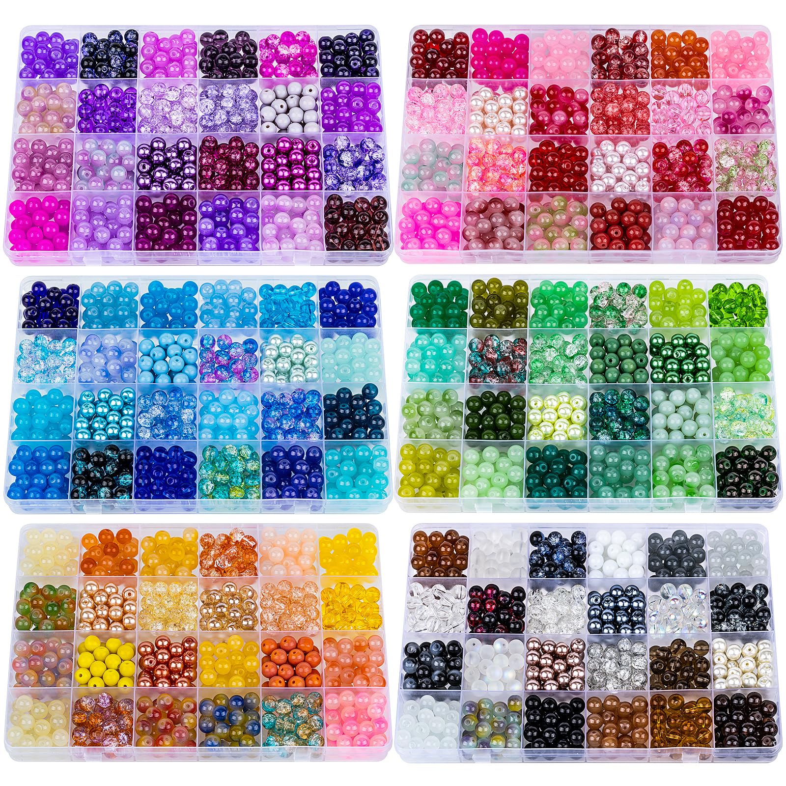 XSEINO 2400 PCS 8mm Glass Beads Bracelet Making Kit, 47 Colors Crystal Beads for Jewelry Making and DIY Crafts，4 Box Round Beads