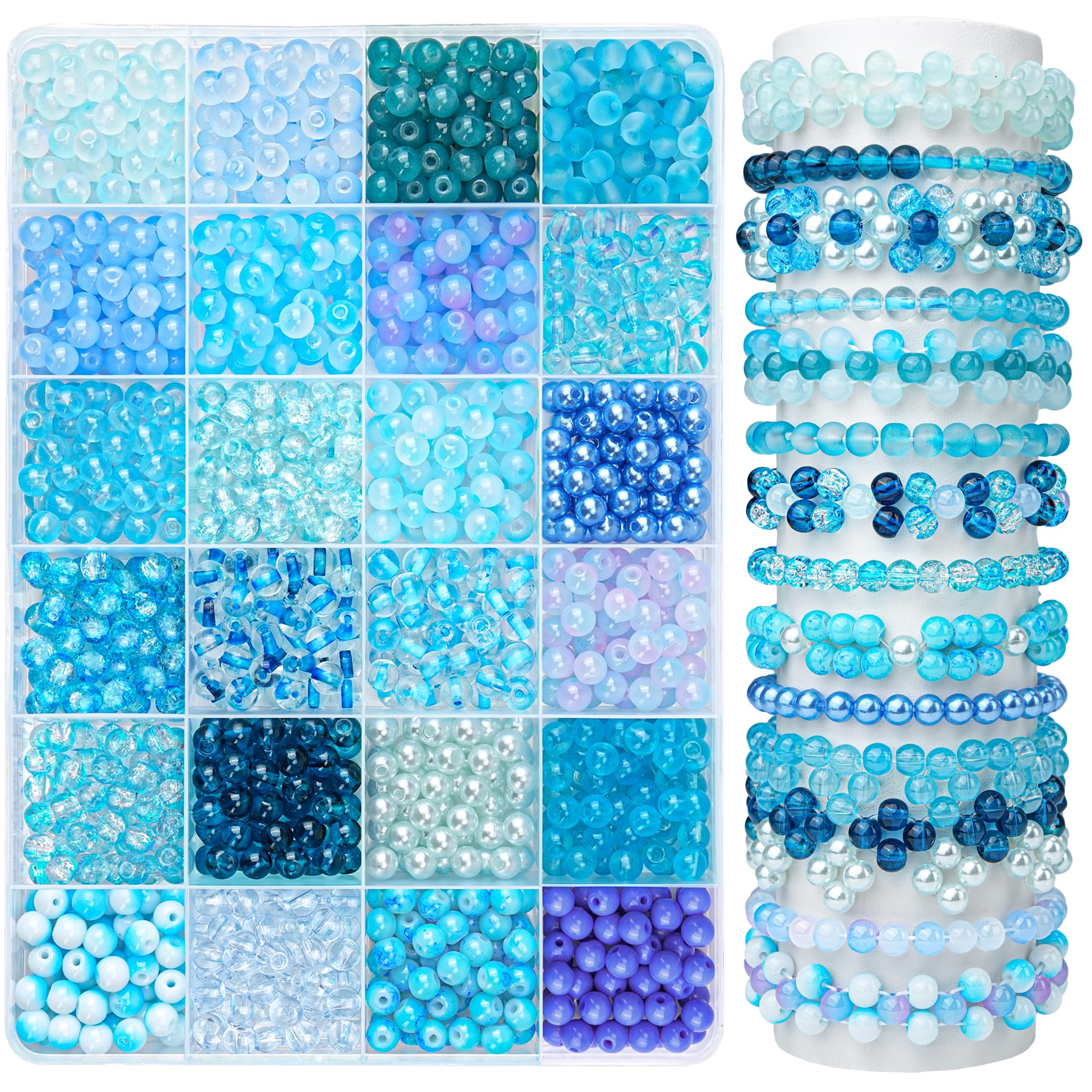 7200PCS 6mm Glass Beads Bracelet Making Kit, 144 Colors Assorted Crystal Beads for Bracelets and Jewelry Making, Round Crackle Glass Beads for DIY Necklace Friendship Bracelets Earring Crafts