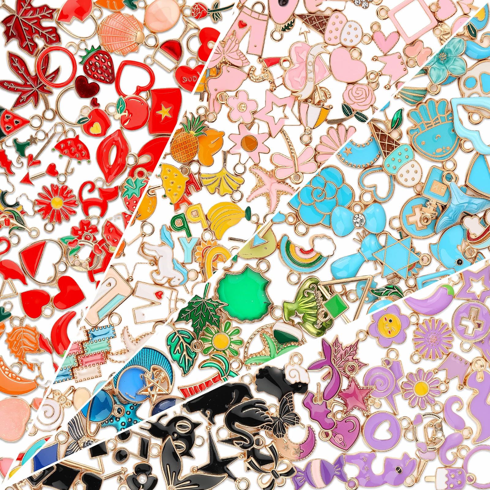 200Pcs Charms for Jewelry Making, Assorted Wholesale Mixed Bulk Metal Earring Bangle Charms for DIY Necklace Bracelet Jewelry Making and Crafting (Assorted Color)