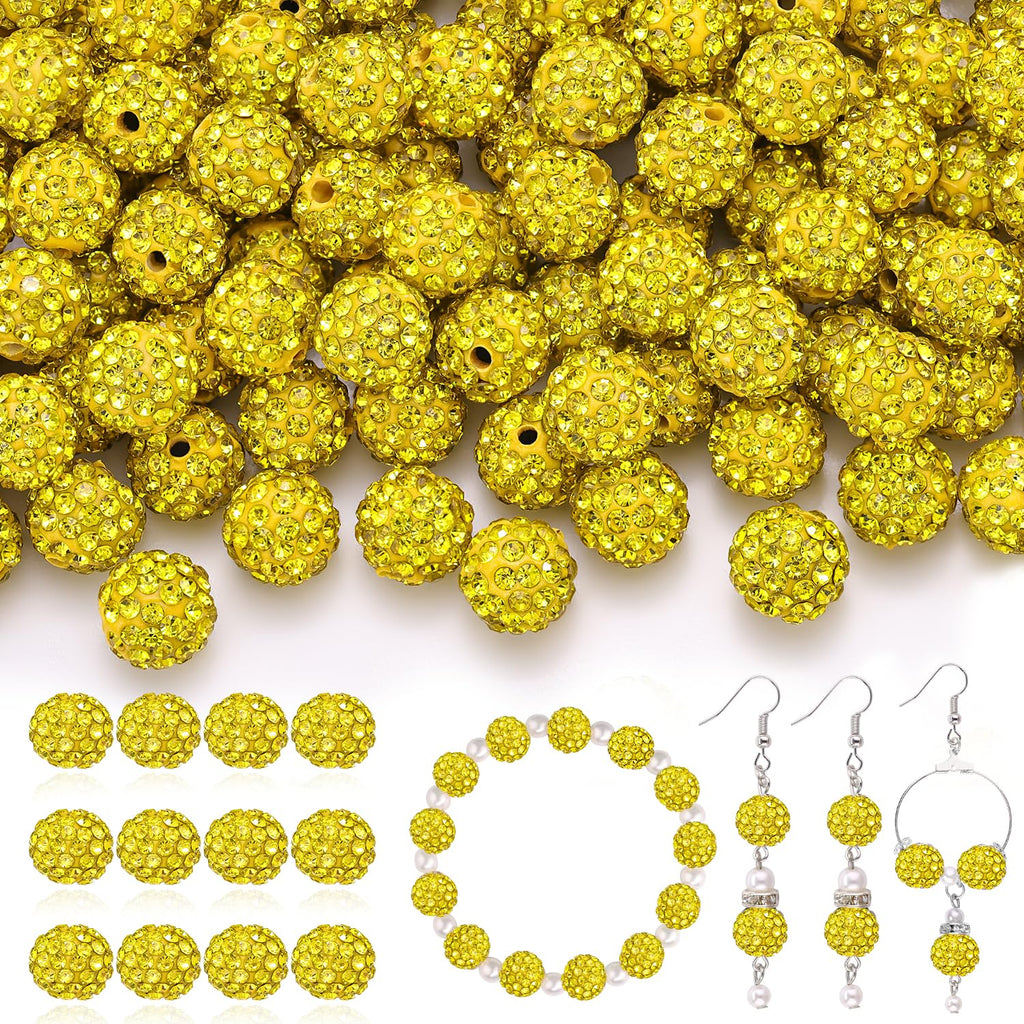 120 pcs 10mm Rhinestone Beads for Jewelry Making, 12 Mixed Colors Shiny Round Shamballa Disco Ball Beads, Sparkle Crystal Clay Christmas for Bracelet Baseball Necklace Earring and DIY