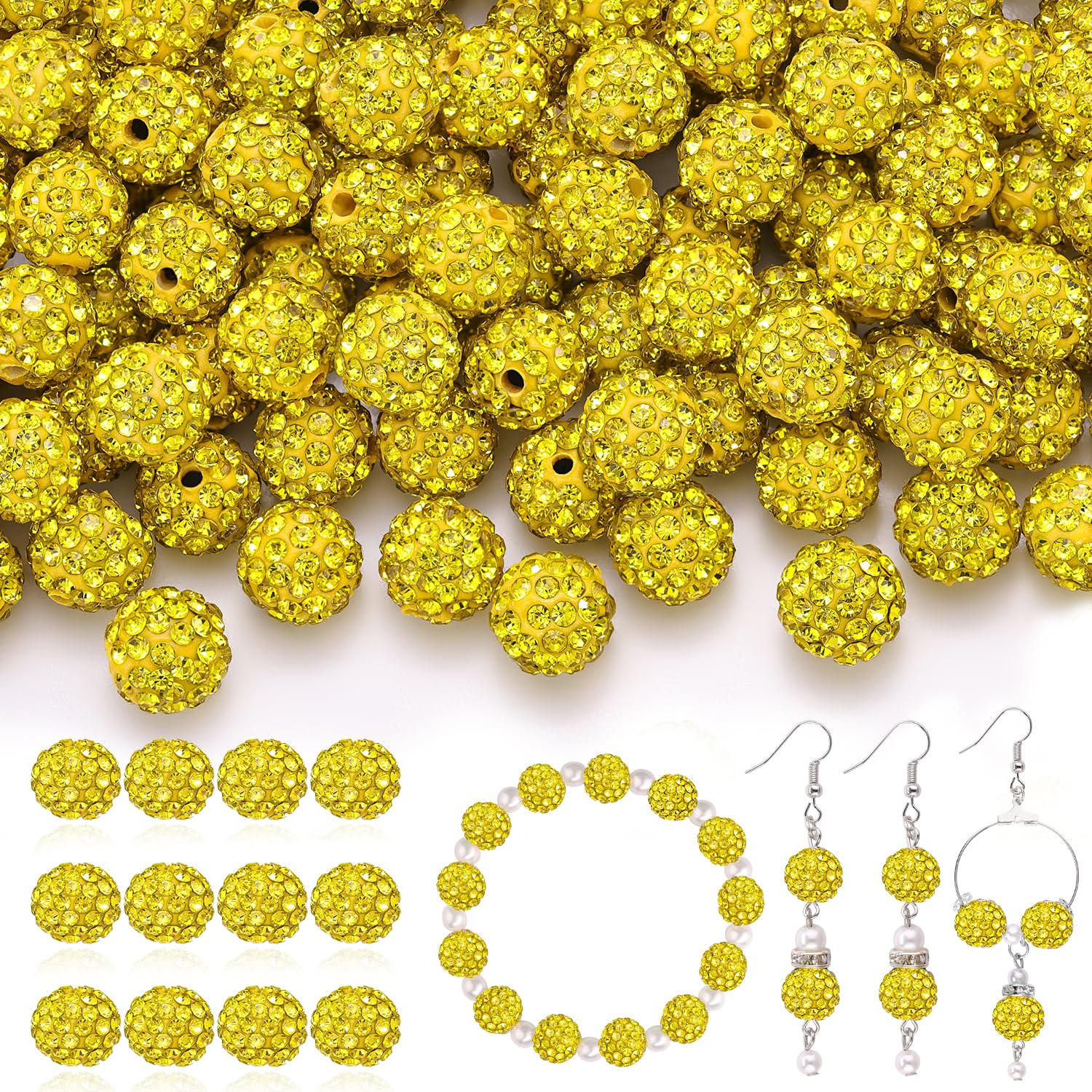 120 pcs 10mm Rhinestone Beads for Jewelry Making, 12 Mixed Colors Shiny Round Shamballa Disco Ball Beads, Sparkle Crystal Clay Christmas for Bracelet Baseball Necklace Earring and DIY