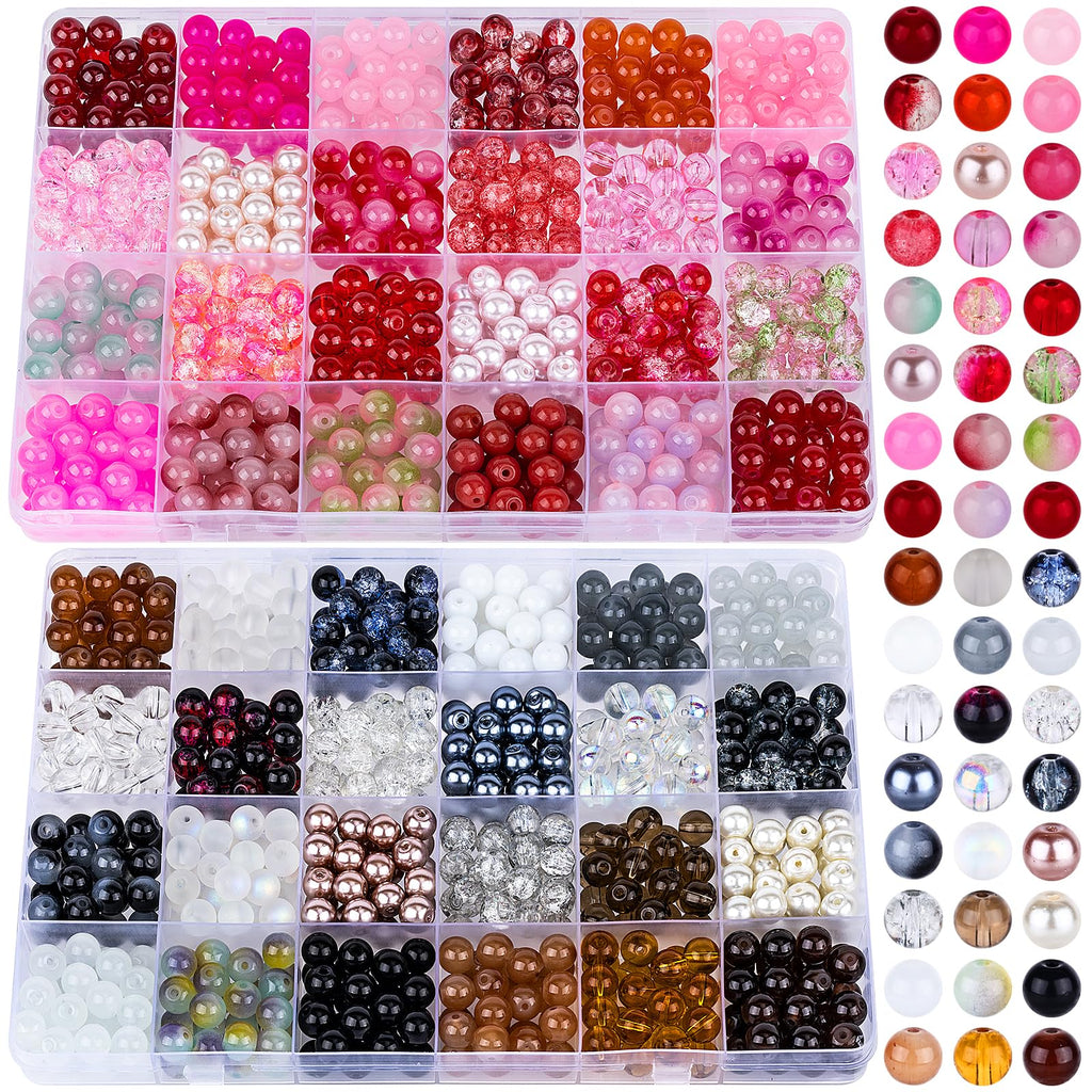 XSEINO 2400 PCS 8mm Glass Beads Bracelet Making Kit, 47 Colors Crystal Beads for Jewelry Making and DIY Crafts，4 Box Round Beads