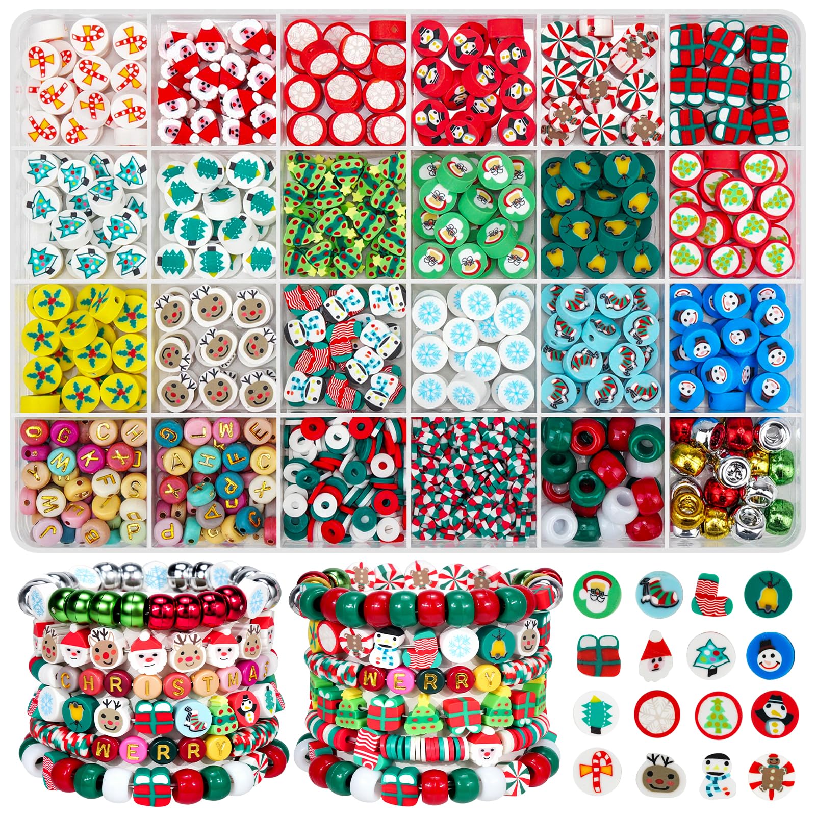 Gionlion 1200 Pcs Polymer Clay Beads Bracelet Making Kit, 25 Style Animal Fruit Flower Butterfly Bunny Pony Letter Beads Charms for Jewelry Making, DIY Art and Crafts Toys Gifts