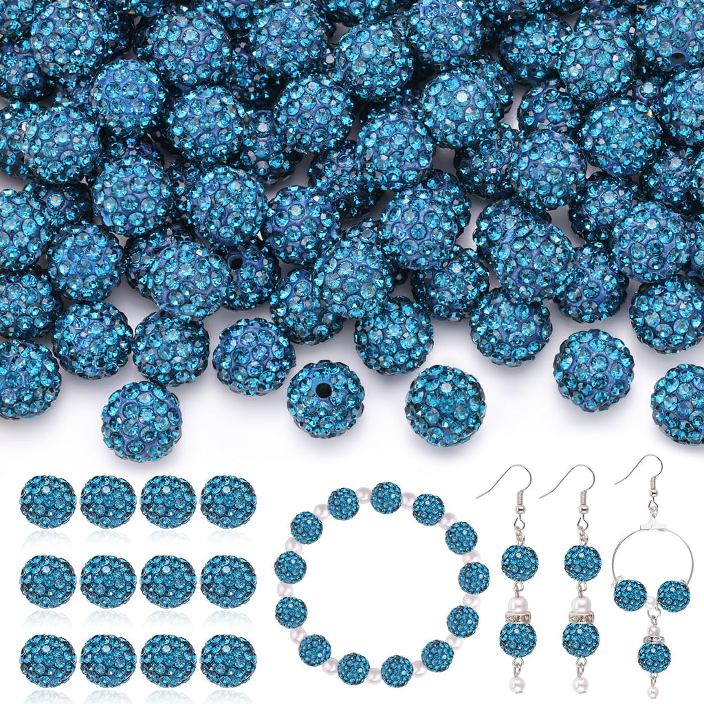 120 pcs 10mm Rhinestone Beads for Jewelry Making, 12 Mixed Colors Shiny Round Shamballa Disco Ball Beads, Sparkle Crystal Clay Christmas for Bracelet Baseball Necklace Earring and DIY