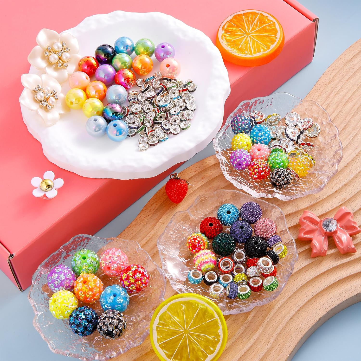 HUISUYTON 190 Pcs Beads for Pens Making, Included Rondelle Spacer Bead and 16/20mm Bubblegum Beads for Pen, Acrylic Bead for Jewelry Making, Bracelets, Beadable Pens