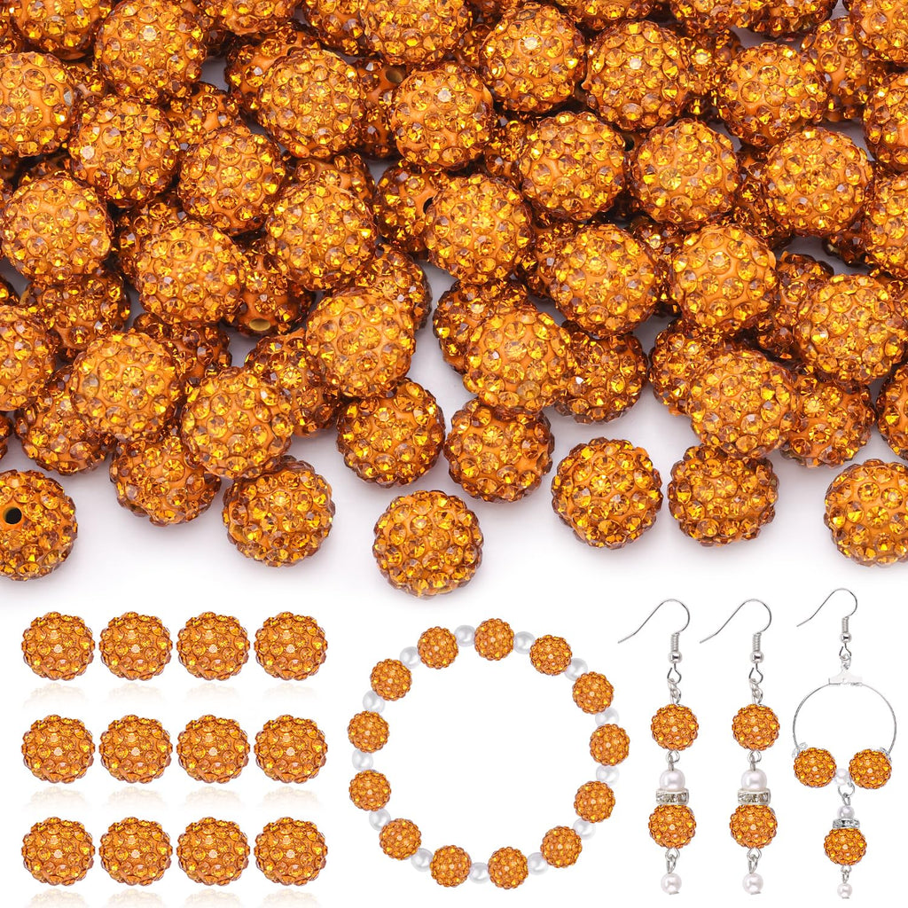 120 pcs 10mm Rhinestone Beads for Jewelry Making, 12 Mixed Colors Shiny Round Shamballa Disco Ball Beads, Sparkle Crystal Clay Christmas for Bracelet Baseball Necklace Earring and DIY