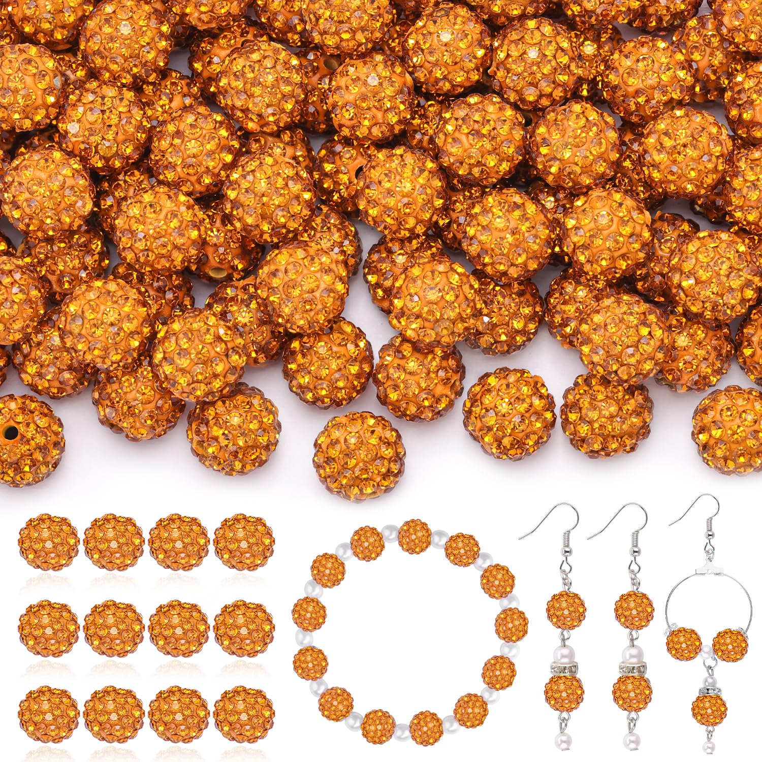 120 pcs 10mm Rhinestone Beads for Jewelry Making, 12 Mixed Colors Shiny Round Shamballa Disco Ball Beads, Sparkle Crystal Clay Christmas for Bracelet Baseball Necklace Earring and DIY