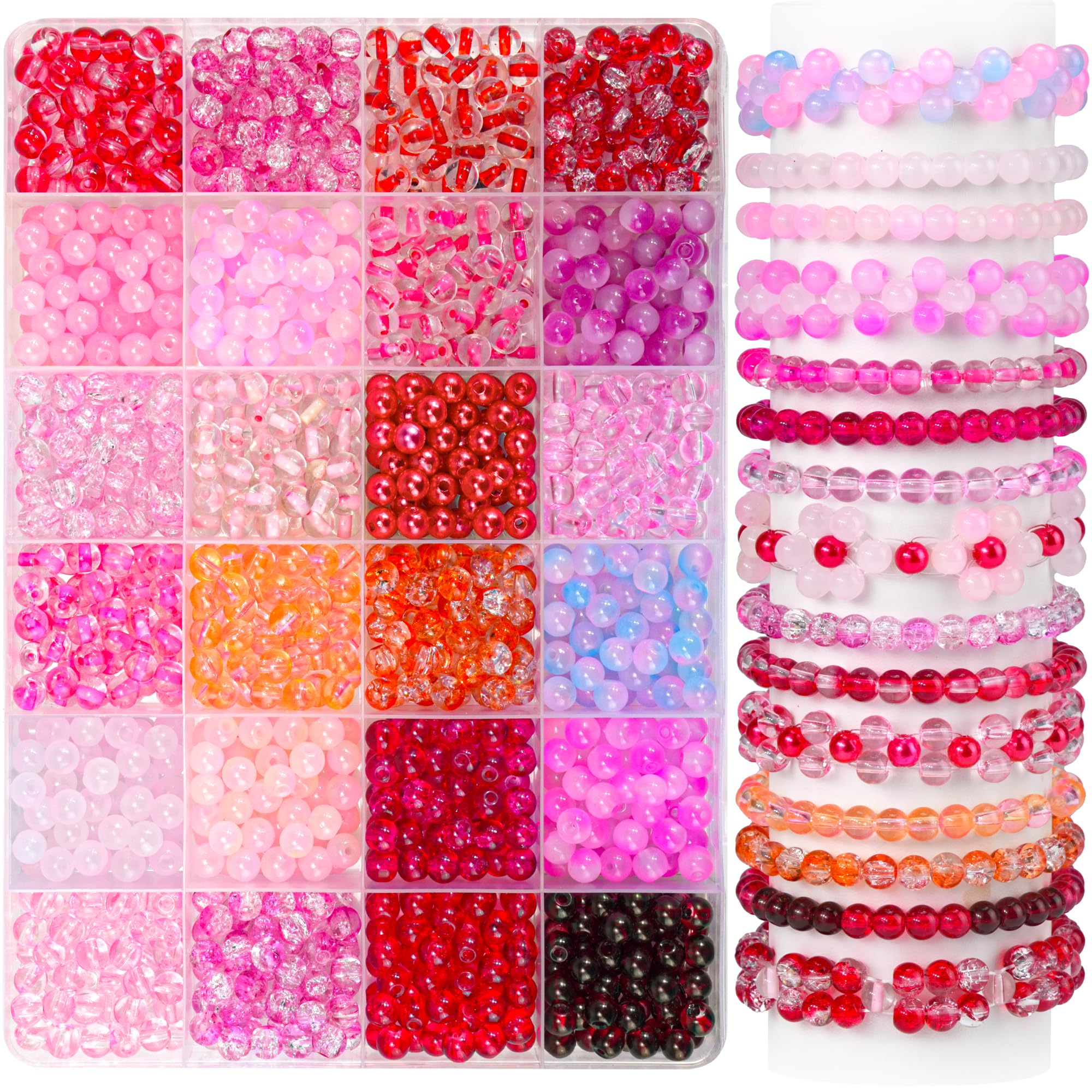 7200PCS 6mm Glass Beads Bracelet Making Kit, 144 Colors Assorted Crystal Beads for Bracelets and Jewelry Making, Round Crackle Glass Beads for DIY Necklace Friendship Bracelets Earring Crafts