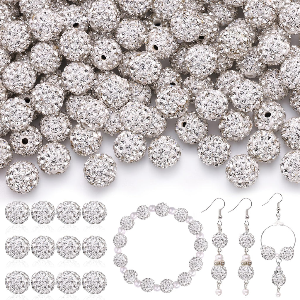 120 pcs 10mm Rhinestone Beads for Jewelry Making, 12 Mixed Colors Shiny Round Shamballa Disco Ball Beads, Sparkle Crystal Clay Christmas for Bracelet Baseball Necklace Earring and DIY