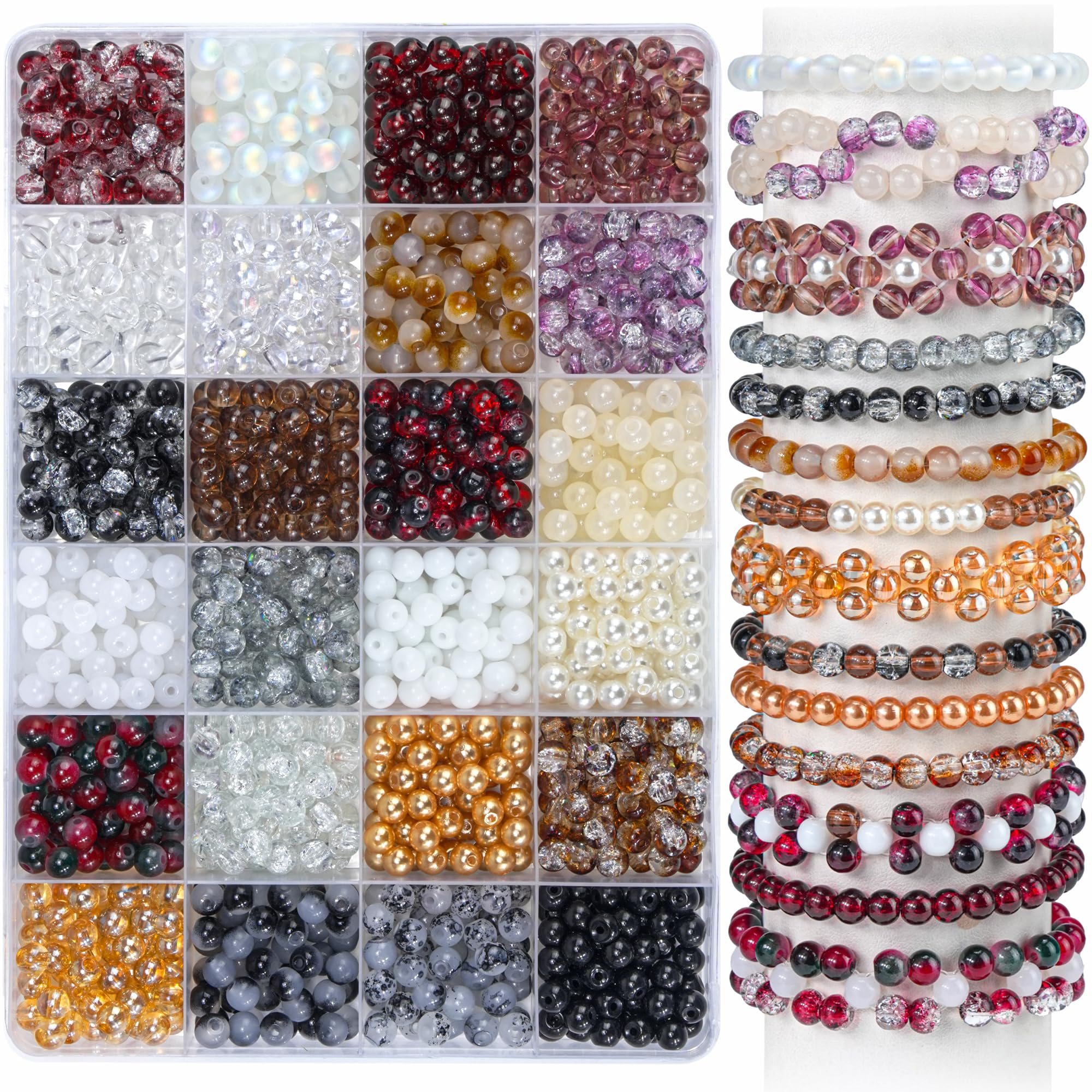 7200PCS 6mm Glass Beads Bracelet Making Kit, 144 Colors Assorted Crystal Beads for Bracelets and Jewelry Making, Round Crackle Glass Beads for DIY Necklace Friendship Bracelets Earring Crafts