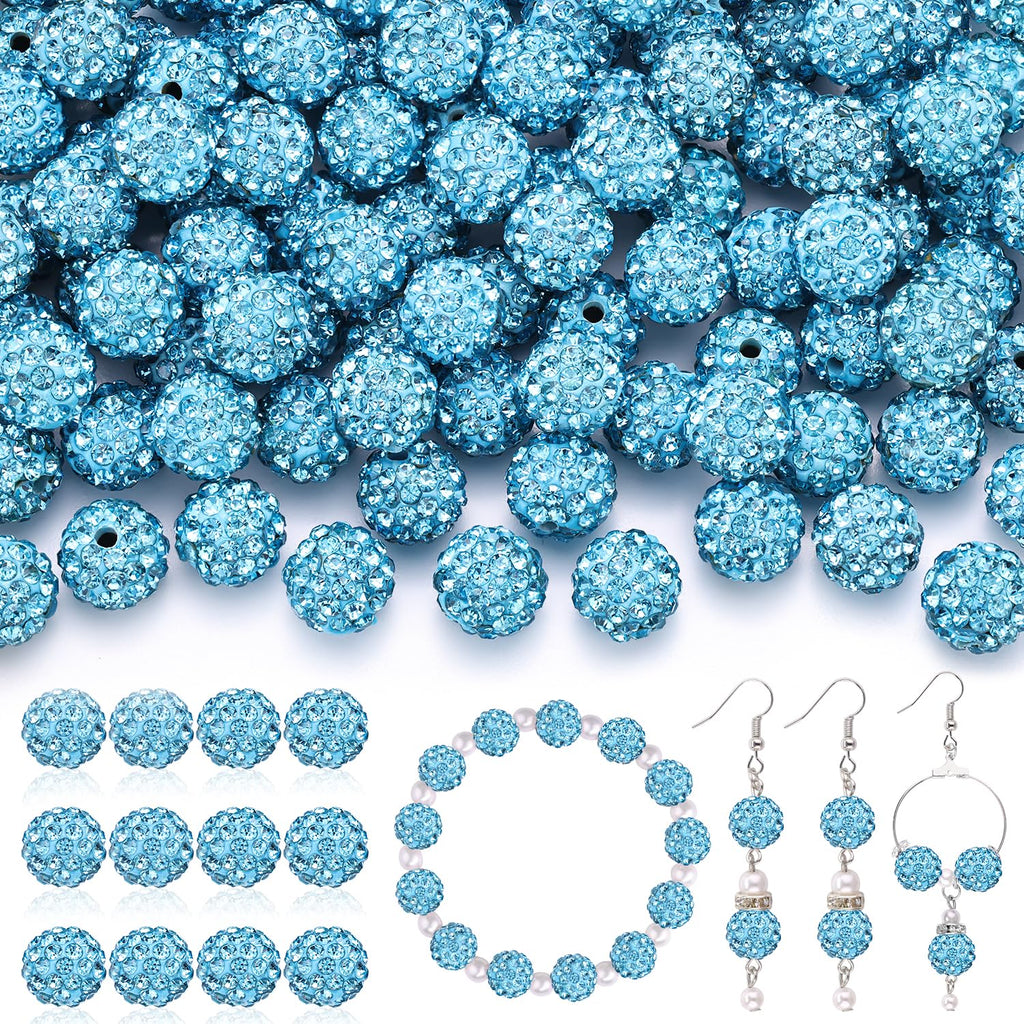 120 pcs 10mm Rhinestone Beads for Jewelry Making, 12 Mixed Colors Shiny Round Shamballa Disco Ball Beads, Sparkle Crystal Clay Christmas for Bracelet Baseball Necklace Earring and DIY