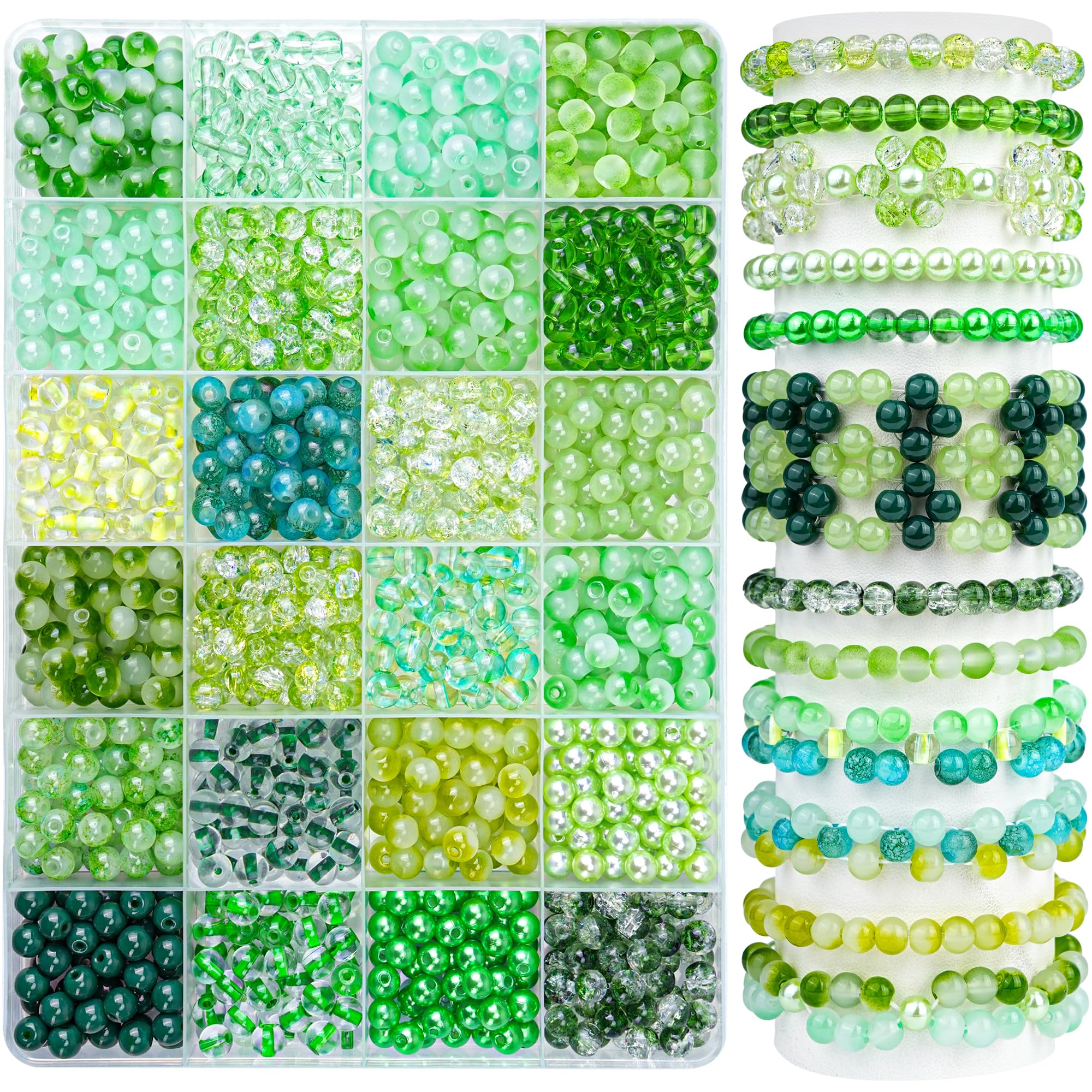 7200PCS 6mm Glass Beads Bracelet Making Kit, 144 Colors Assorted Crystal Beads for Bracelets and Jewelry Making, Round Crackle Glass Beads for DIY Necklace Friendship Bracelets Earring Crafts