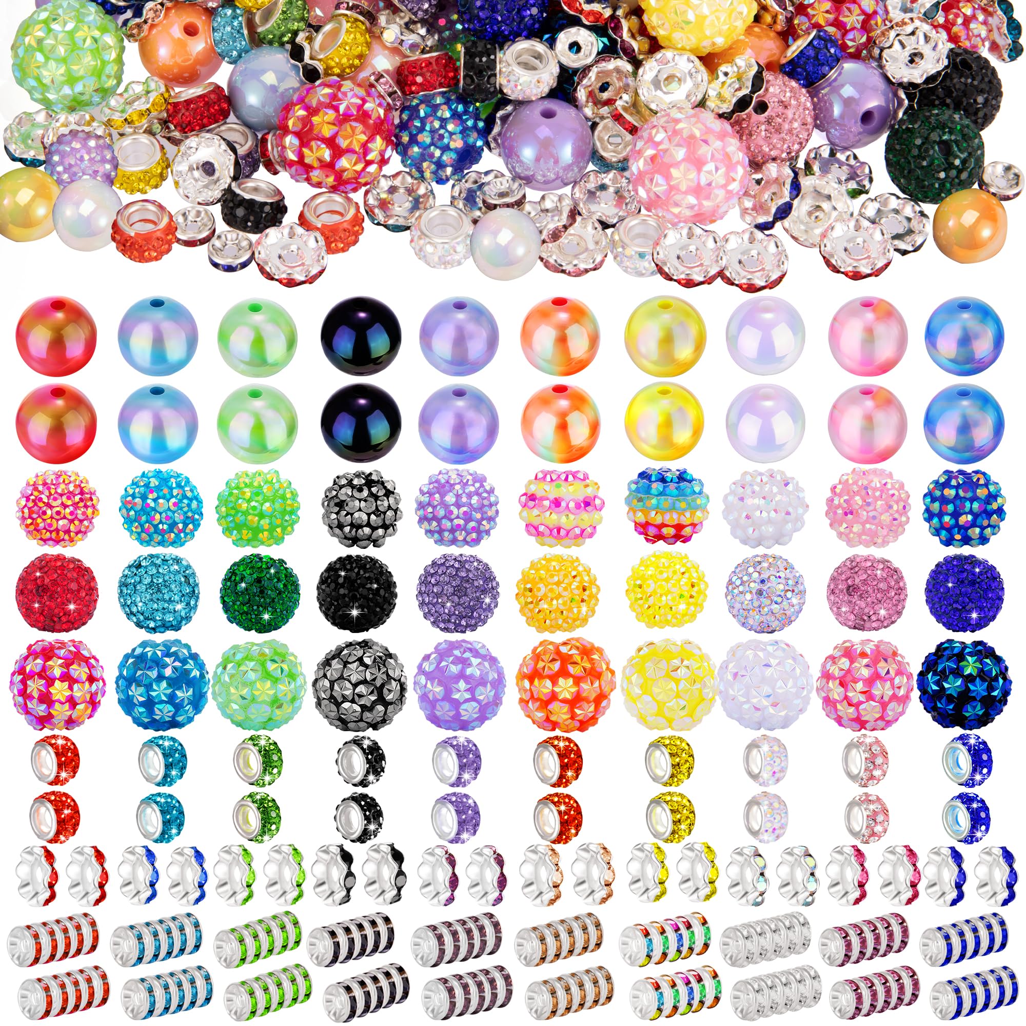 HUISUYTON 190 Pcs Beads for Pens Making, Included Rondelle Spacer Bead and 16/20mm Bubblegum Beads for Pen, Acrylic Bead for Jewelry Making, Bracelets, Beadable Pens
