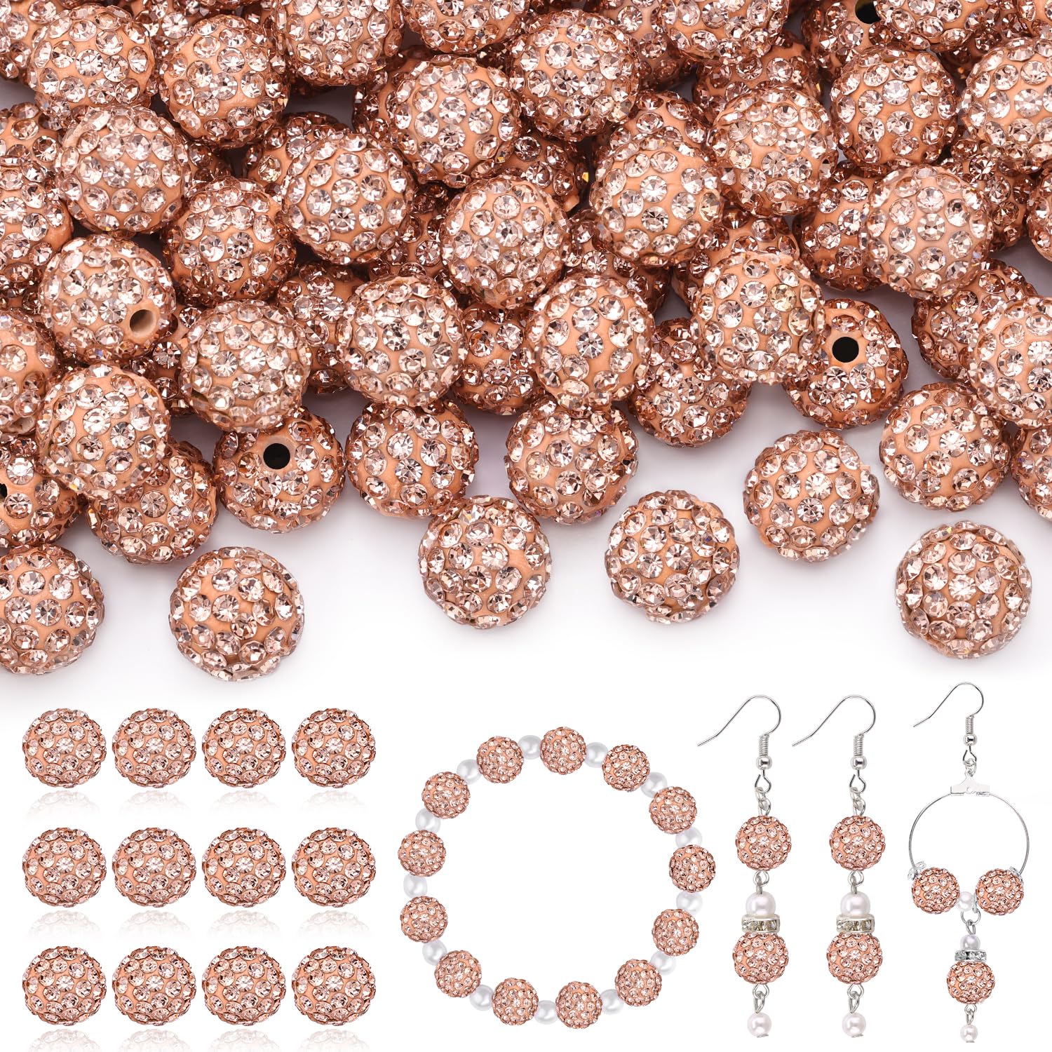 120 pcs 10mm Rhinestone Beads for Jewelry Making, 12 Mixed Colors Shiny Round Shamballa Disco Ball Beads, Sparkle Crystal Clay Christmas for Bracelet Baseball Necklace Earring and DIY