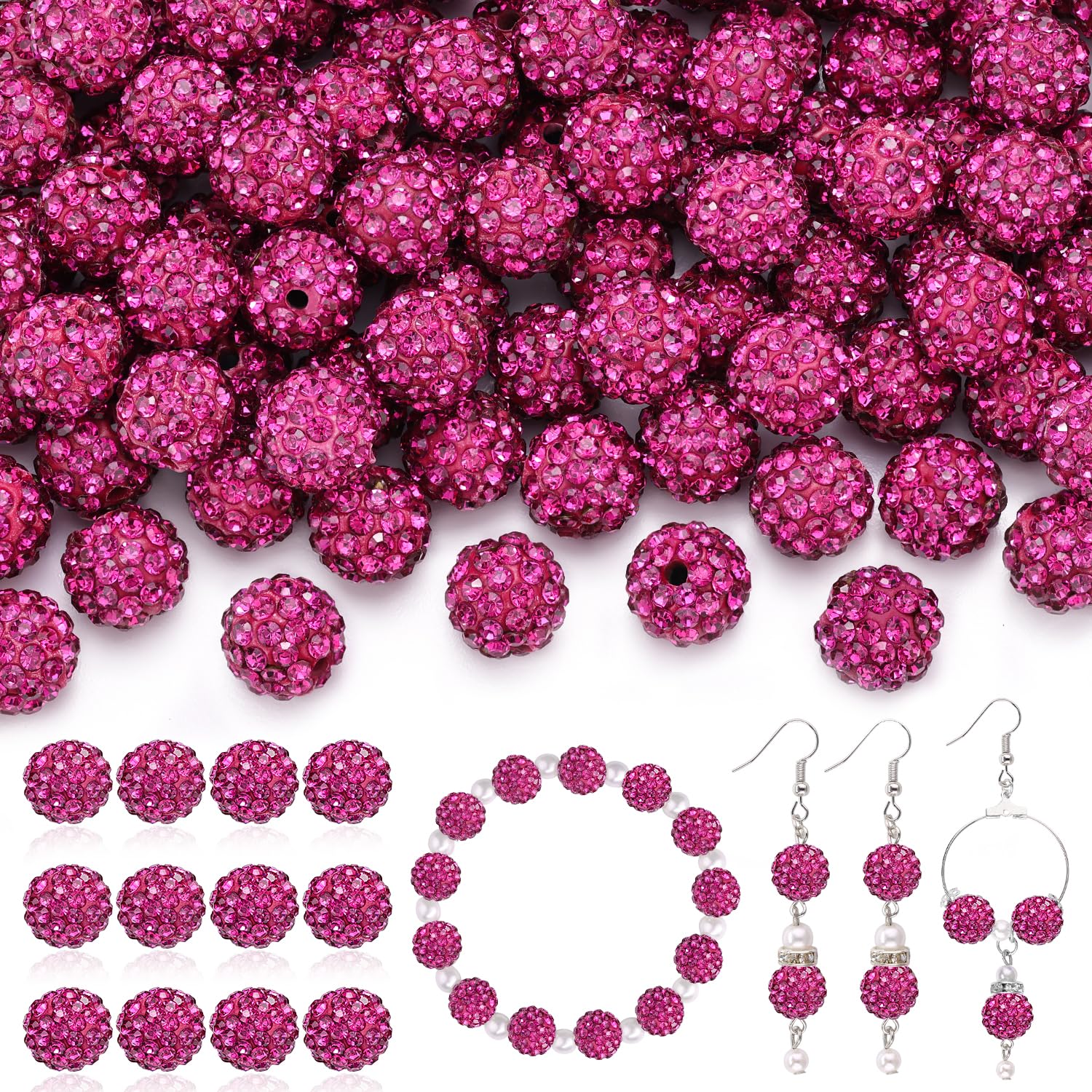 120 pcs 10mm Rhinestone Beads for Jewelry Making, 12 Mixed Colors Shiny Round Shamballa Disco Ball Beads, Sparkle Crystal Clay Christmas for Bracelet Baseball Necklace Earring and DIY